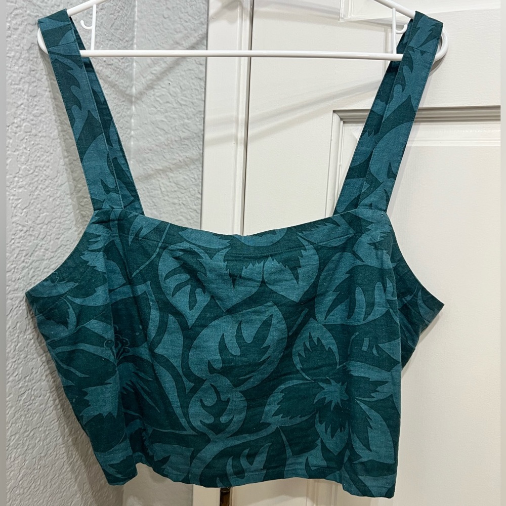 Madewell linen blend tropical print crop top